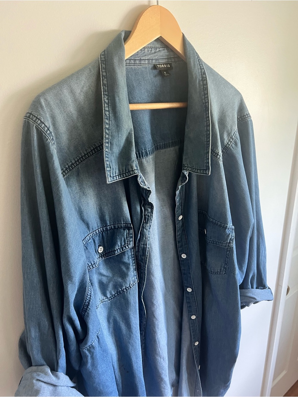 Torrid size 6 or 30W Classic Blue Denim Shirt - Relaxed Fit - Picture 11 of 12